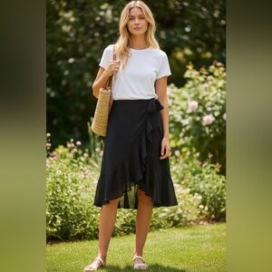 ALI & JAY Black A-Line Midi Skirt with Ruffles